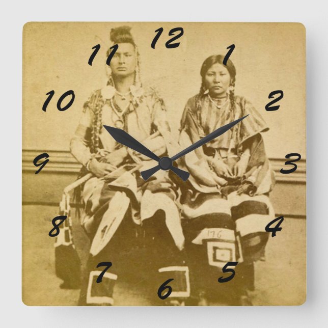 Mount Dakota Territory Crow Warrior and Bride Square Wall Clock (Front)