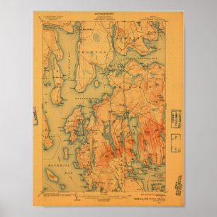 Mount Desert Maine Map; 1908 Poster