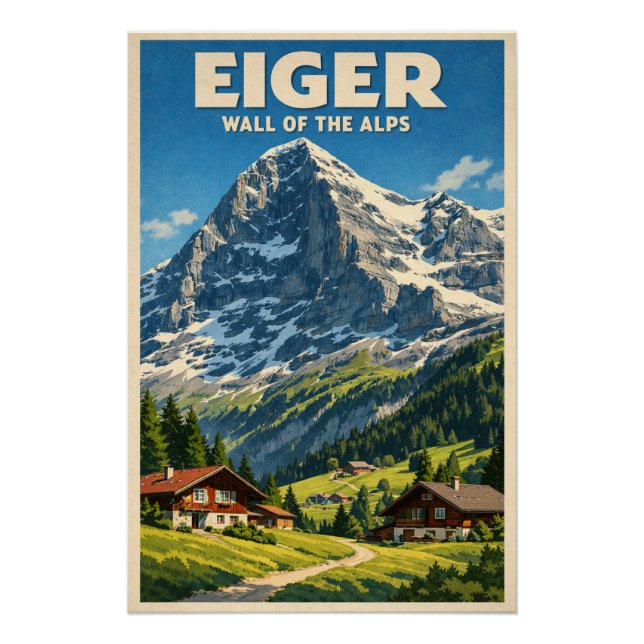 Mount Eiger, Switzerland, in a classic retro Poster (Front)