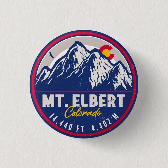 Mount Elbert Mount Elbert 14ers Retro Sunset 1 Inch Round Button (Front)