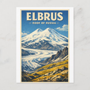 Mount Elbrus, Russia, in a classic retro Postcard