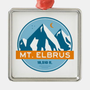Mount Elbrus Russia Stars Moon Metal Ornament