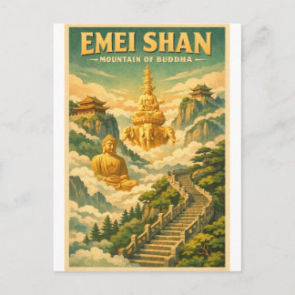 Mount Emei (Emei Shan), China, in a classic retro Postcard