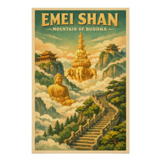 Mount Emei (Emei Shan), China, in a classic retro Poster