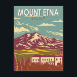 Mount Etna Sicily Travel Art Vintage Postcard<br><div class="desc">Mount Etna in a vector art style. Mount Etna is on the east coast of Sicily in between the cities of Messina and Catania Italy</div>