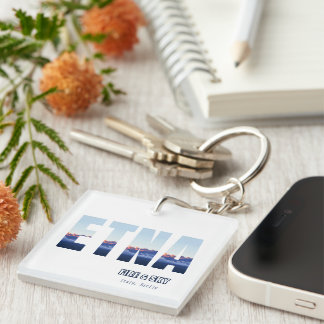 Mount Etna Volcano Smoking Evenning Keychain