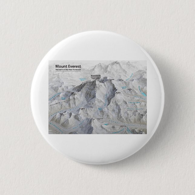 Mount Everest 3D Map with Labels 2 Inch Round Button (Front)