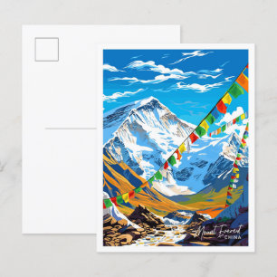 Mount Everest China Travel Vintage illustration Postcard