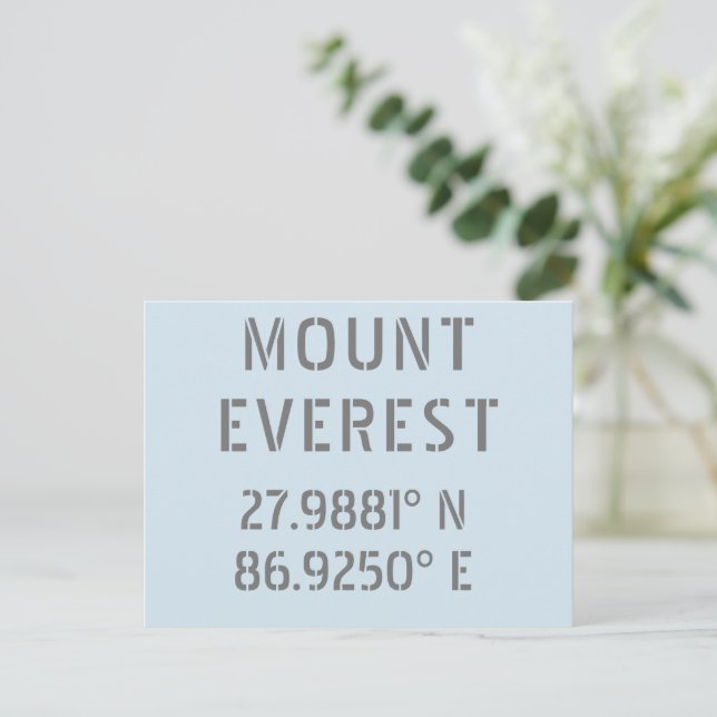 Mount Everest Latitude Longitude  Postcard (Standing Front)