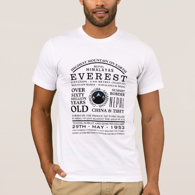 Mount Everest, Mountain Expedition Information T-Shirt (Front)