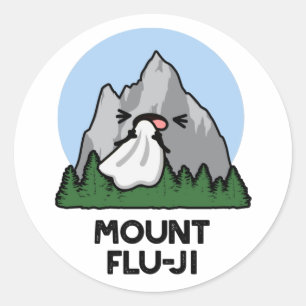 Mount Flu-ji Funny Mountain Pun  Classic Round Sticker