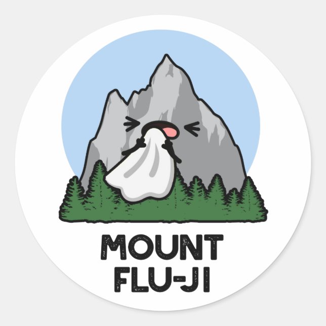 Mount Flu-ji Funny Mountain Pun  Classic Round Sticker (Front)