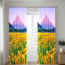 Mount Fuji and Sunflower Curtains 