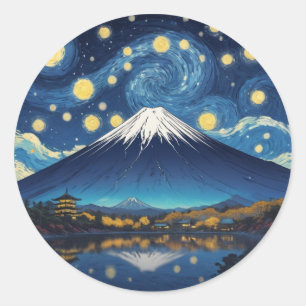 mount fuji at starry night classic round sticker