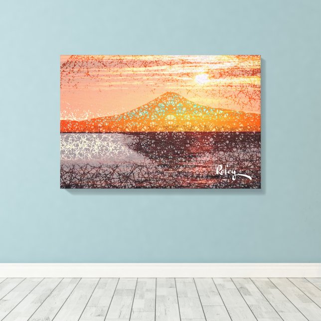 Mount Fuji III Pale Orange by Rofey Canvas Print (Insitu(Wood Floor))