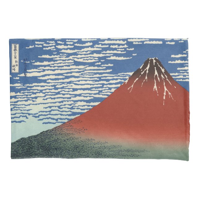 Mount Fuji in Clear Weather (Red Fuji) (Hokusai) Pillowcase (Front-Left)