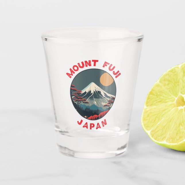 Mount Fuji Japan Distressed Circle Shot Glass (Front)
