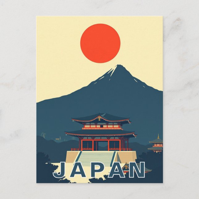 Mount Fuji Japan Pagoda Minimalist Retro Postcard (Front)