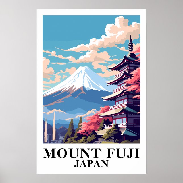 Mount Fuji Japan Vintage Travel Pagoda Art  Poster (Front)