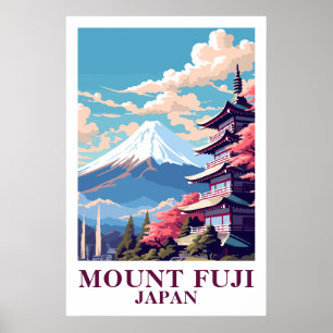 Mount Fuji Japan Vintage Travel Pagoda Art  Poster