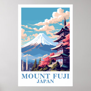 Mount Fuji Japan Vintage Travel Pagoda Art  Poster