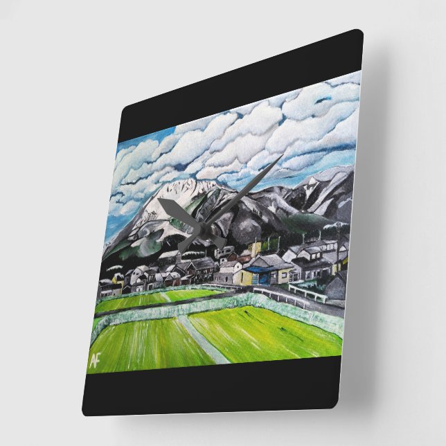 Mount Fuji Painting by Alfred Fox Square Wall Clock (Angle)