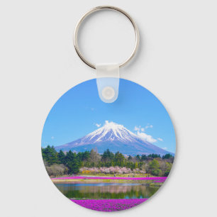 Mount Fuji Trees and Flowers Keychain