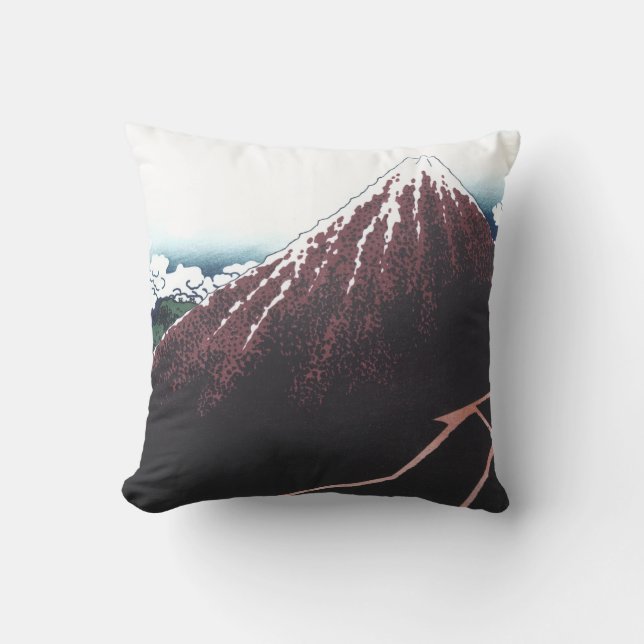 Mount Fuji Ukiyo-e by Hokusai, Japanese Throw Pillow (Front)