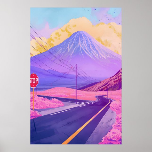 Mount Fuji Vaporwave Wall Art Synthwave Japan (Front)