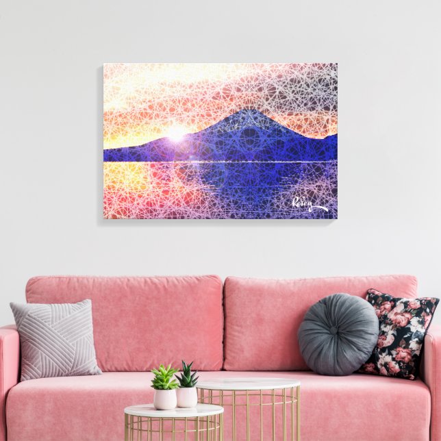 Mount Fuji VI Sunburst Blue by Rofey Canvas Print (Insitu(LivingRoom))