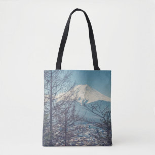 Mount Fuji view from Red pagoda in japan (Vintage Tote Bag