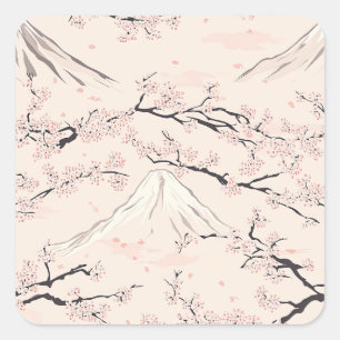 Mount Fuji with Cherry Blossoms – Japanese (1) Square Sticker