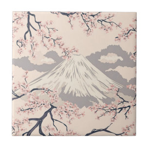 Mount Fuji with Cherry Blossoms – Japanese (2) Tile