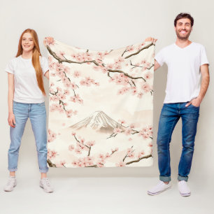 Mount Fuji with Cherry Blossoms – Japanese (3) Fleece Blanket
