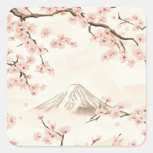 Mount Fuji with Cherry Blossoms – Japanese (3) Square Sticker