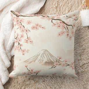 Mount Fuji with Cherry Blossoms – Japanese (3) Throw Pillow