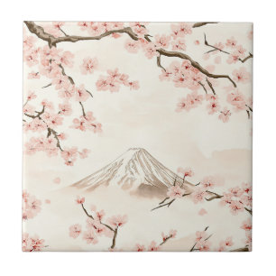Mount Fuji with Cherry Blossoms – Japanese (3) Tile