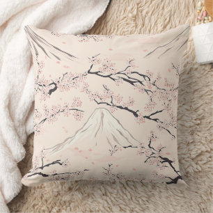 Mount Fuji with Cherry Blossoms – Japanese Throw Pillow
