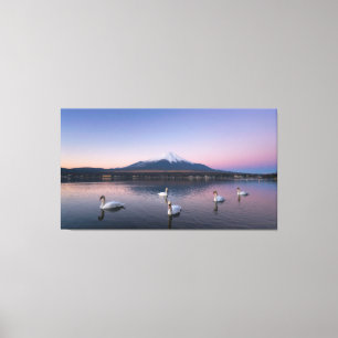 Mount Fuji Yamanaka Lake with Swans Canvas Print