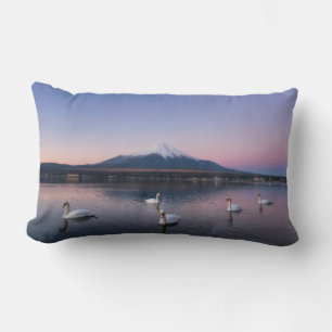 Mount Fuji   Yamanaka Lake with Swans Lumbar Pillow