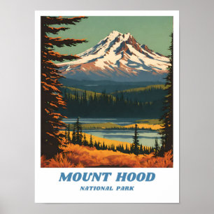 Mount Hood National Park illustration retro Vacati Poster
