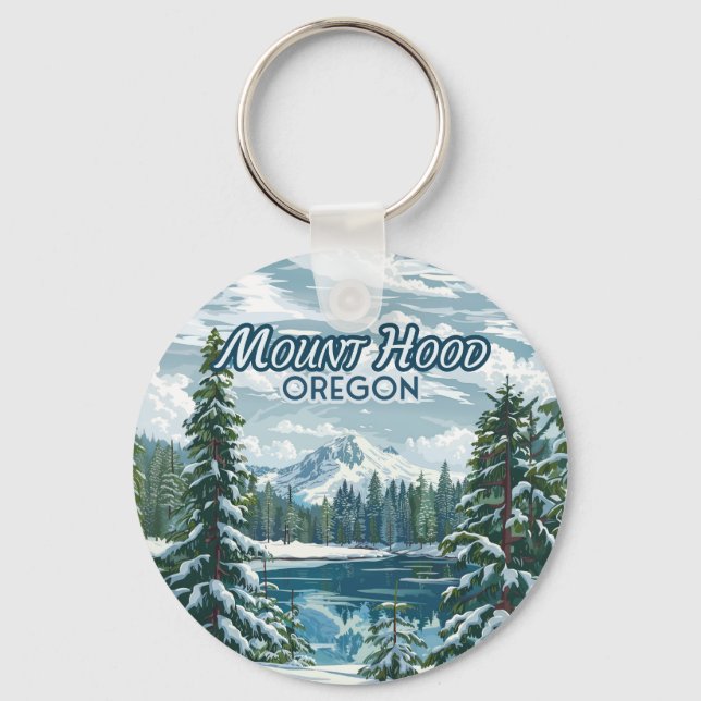 Mount Hood Oregon Ski Pacific Northwest Winter Keychain (Front)