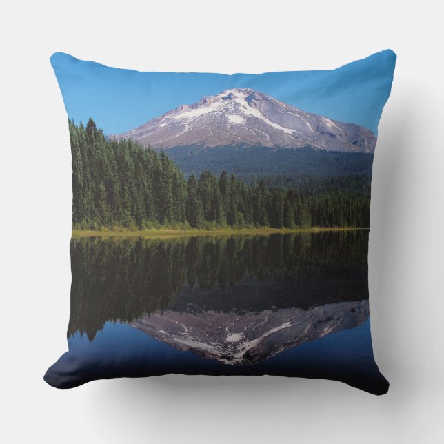 Mount Hood Reflected in Lake Throw Pillow (Front)
