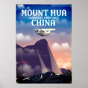 Mount Hua China vintage flight poster