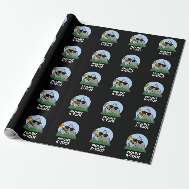 Mount K-Toot Funny Mountain Pun Dark BG Wrapping Paper (Unrolled)