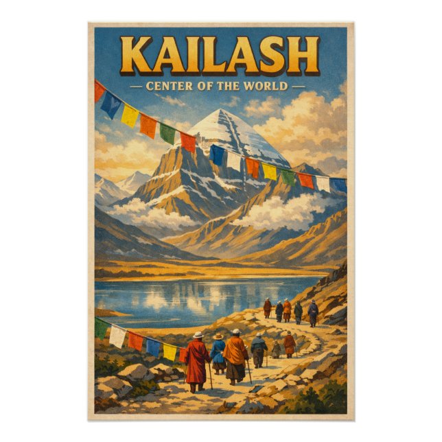 Mount Kailash, India, in a classic retro Poster (Front)