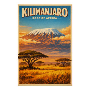 Mount Kilimanjaro, Africa, in a classic retro Poster