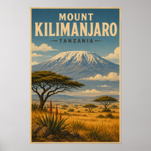 Mount Kilimanjaro Tanzania Illustration Travel Art Poster