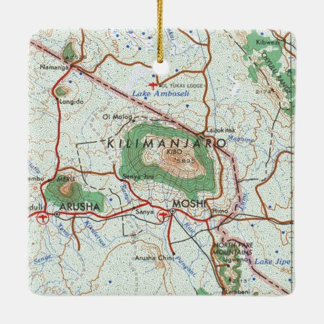 Mount Kilimanjaro Topographic Map Ceramic Ornament (Back)