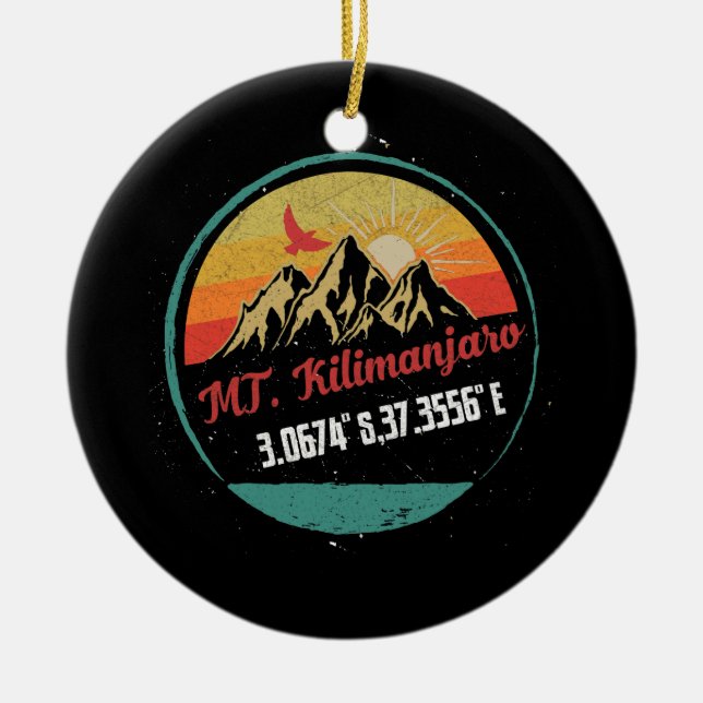 Mount Kilimanjaro  with GPS Coordinates Ceramic Ornament (Front)